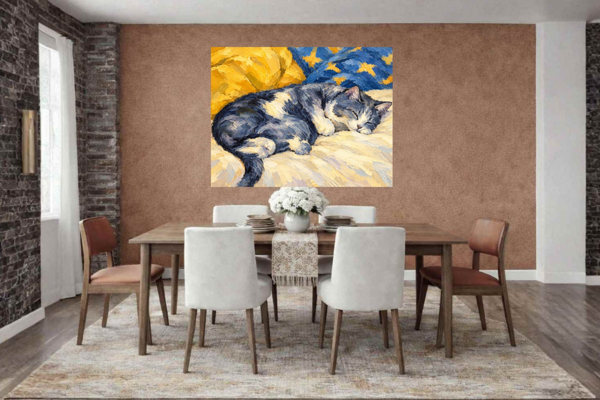 Catnapping Sleeping Cat Art | Impressionist Cat Print | Canvas, Giclee Paper, Wood or Metal