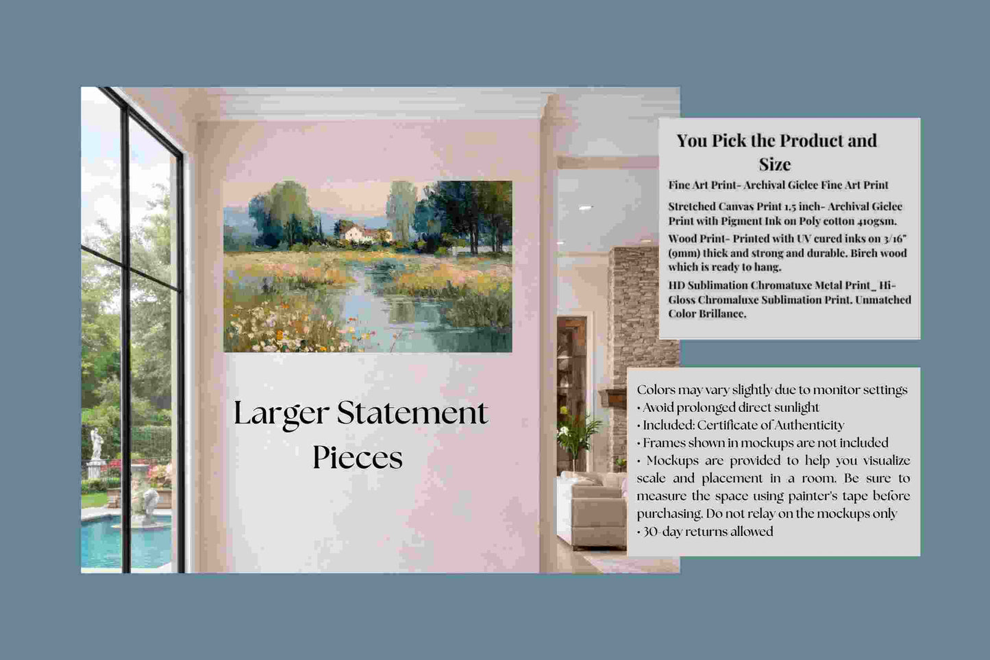 Gentle Waters Cottage – Impressionist Stream and Wildflower Painting, Cottage Garden Wall Art, Giclée on Canvas, Wood, Metal & Fine Art Paper