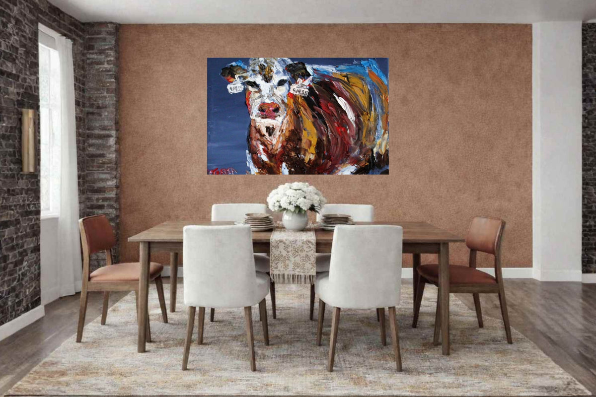 Pose for Me | Original Teresa Johnson Cow Art | Abstract Animal | Giclee Paper- Wood- Metal- Canvas