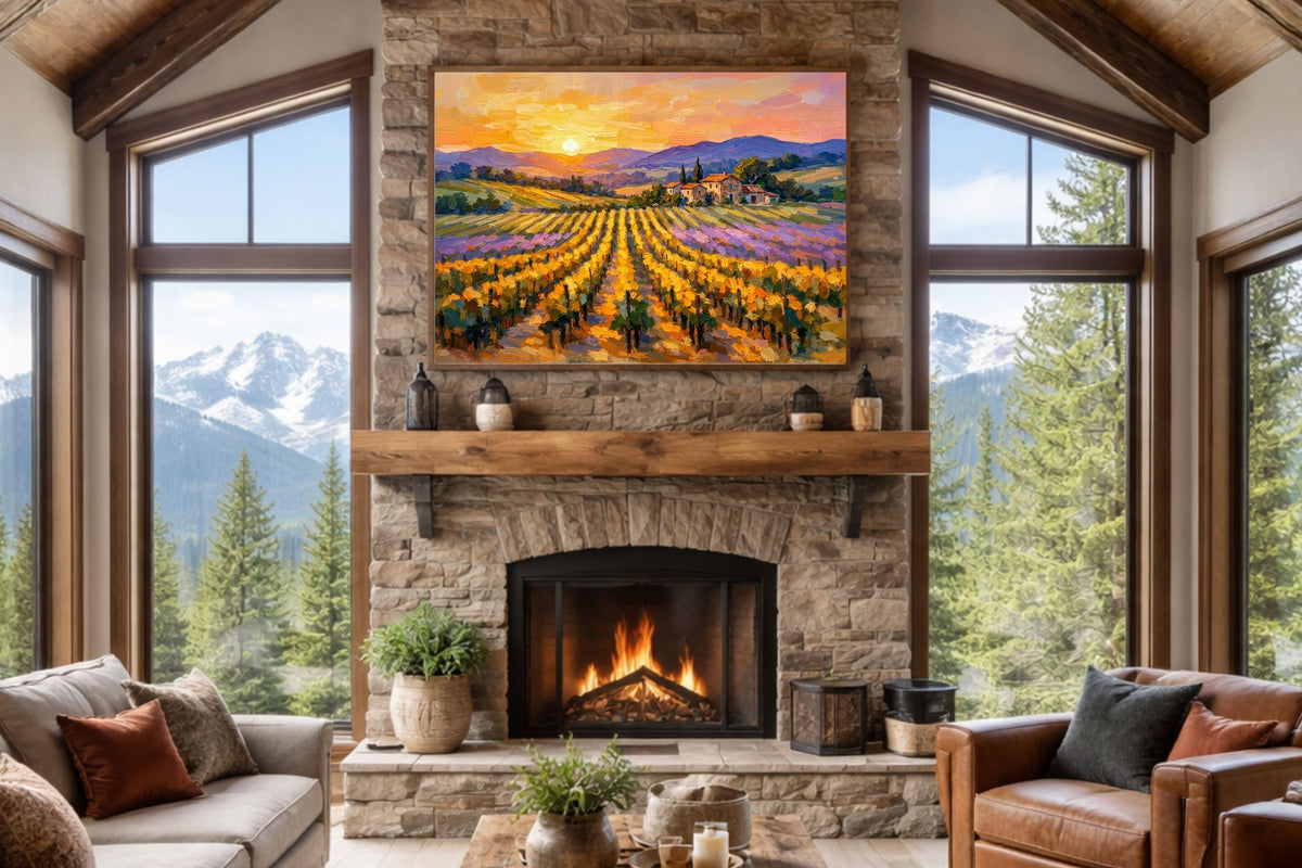 Golden French Vineyard at Sunset | Wine Country Art | Giclée Paper • Canvas • Birch Wood • Metal Panels