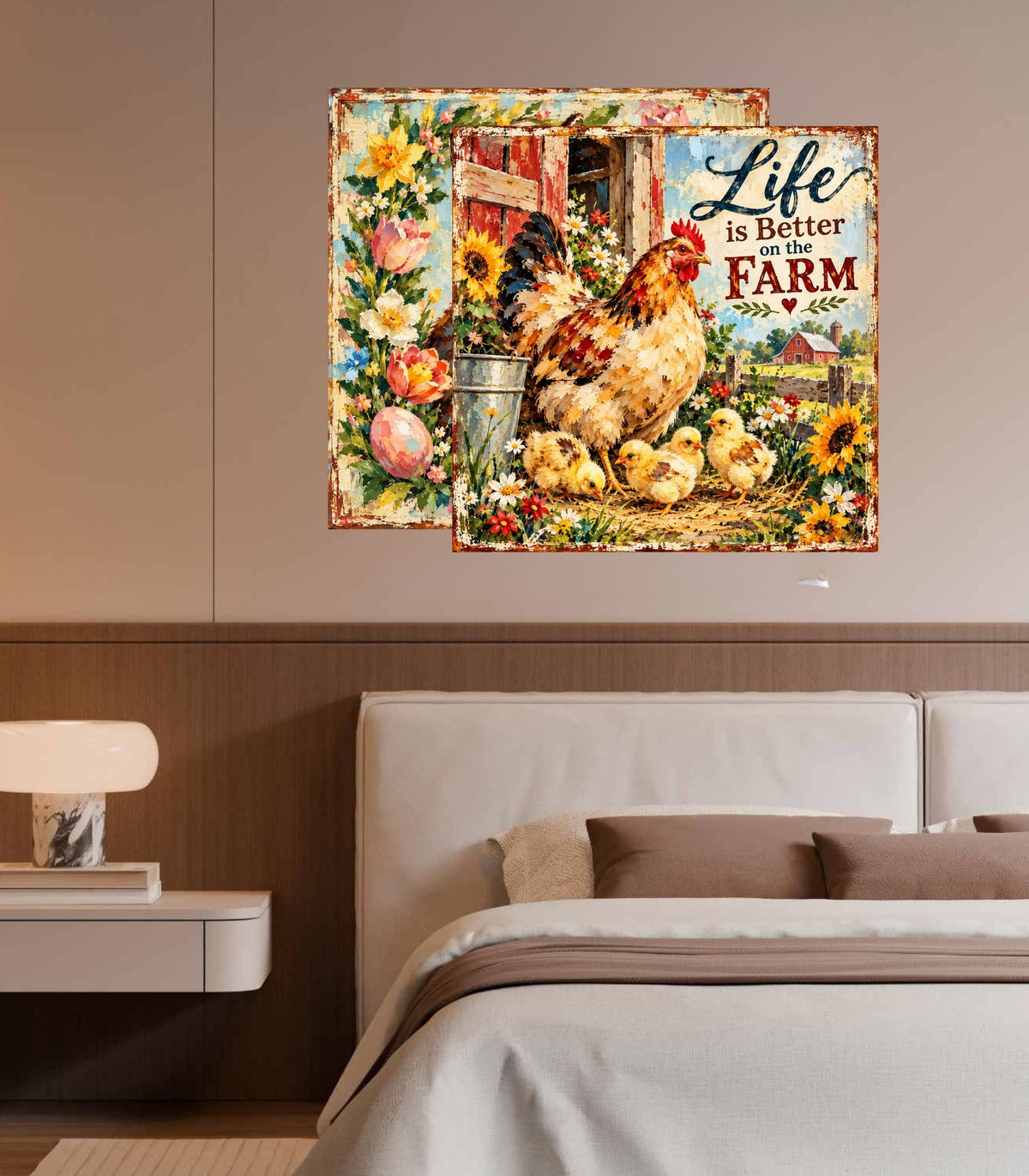 Life Is Better on the Farm | Hen & Chicks Country Farm Art | Giclée Paper • Wood • Metal • Canvas