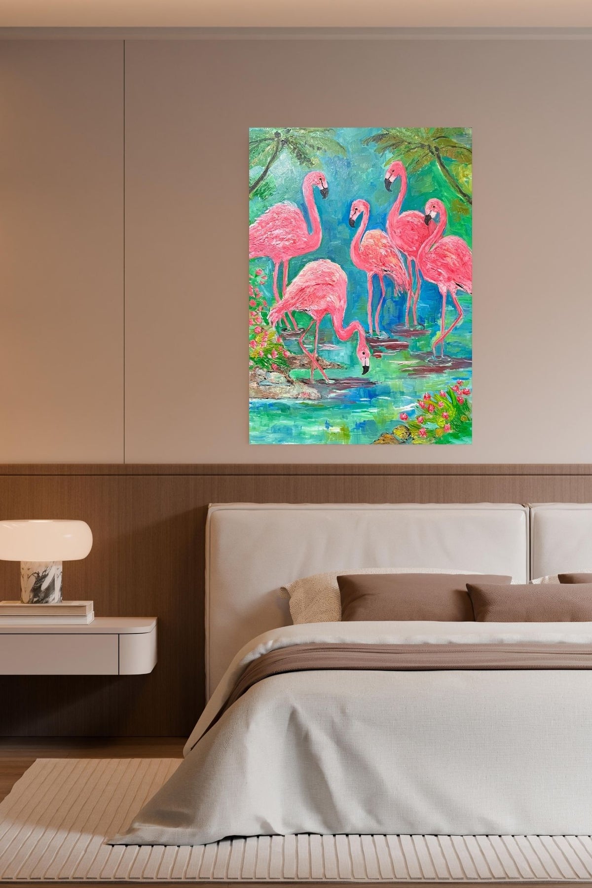 Pink Flamingo Paradise|Tropical Birds| Giclee Paper- Wood- Metal- Canvas