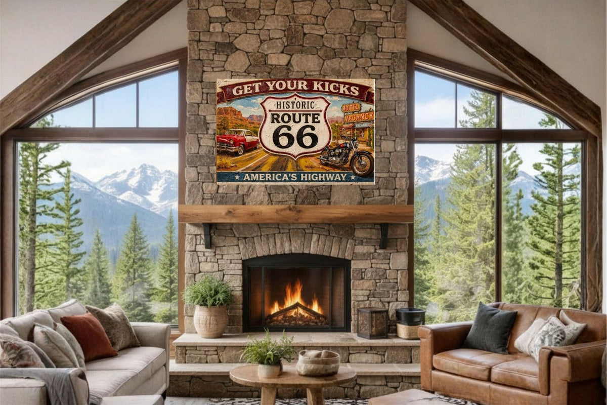 Historical Route 66 Vintage Sign| Prints, Canvas, Wood, or Metal Art