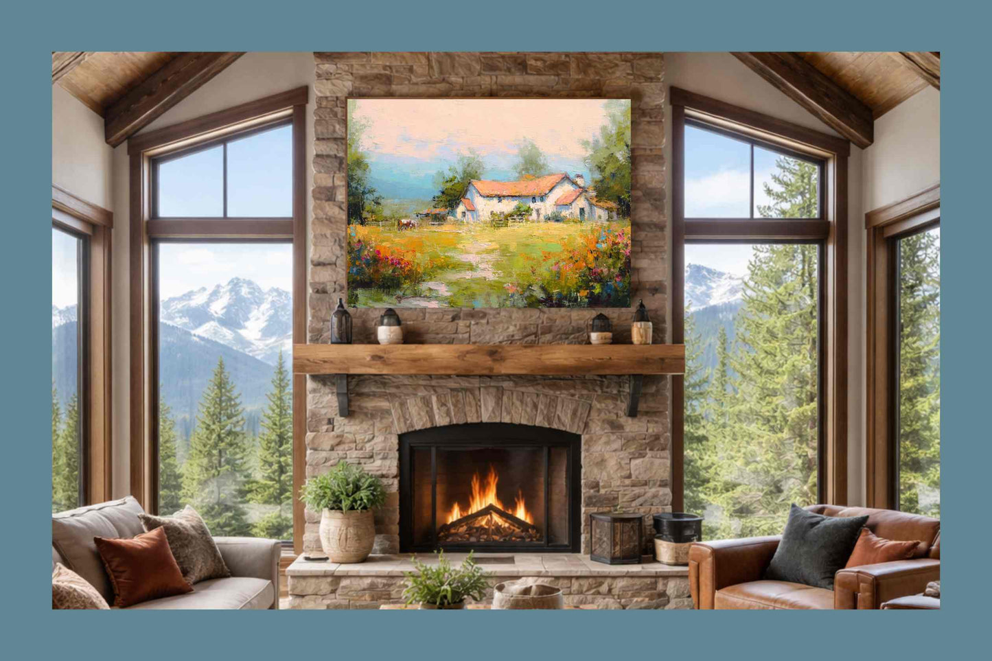Blue Ridge Wildflower Farm – Impressionist Southern Farmhouse Painting, Wall Art, Giclée on Canvas, Wood, Metal & Fine Art Paper