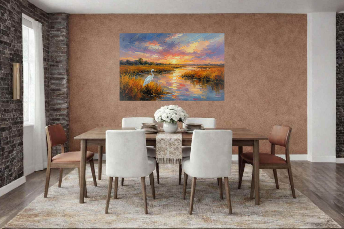 White Egret among the Reeds |Coastal Print| Shores Art | Florida River |Life in Tropical Area| Stream Art |Giclee Paper- Wood- Metal- Canvas