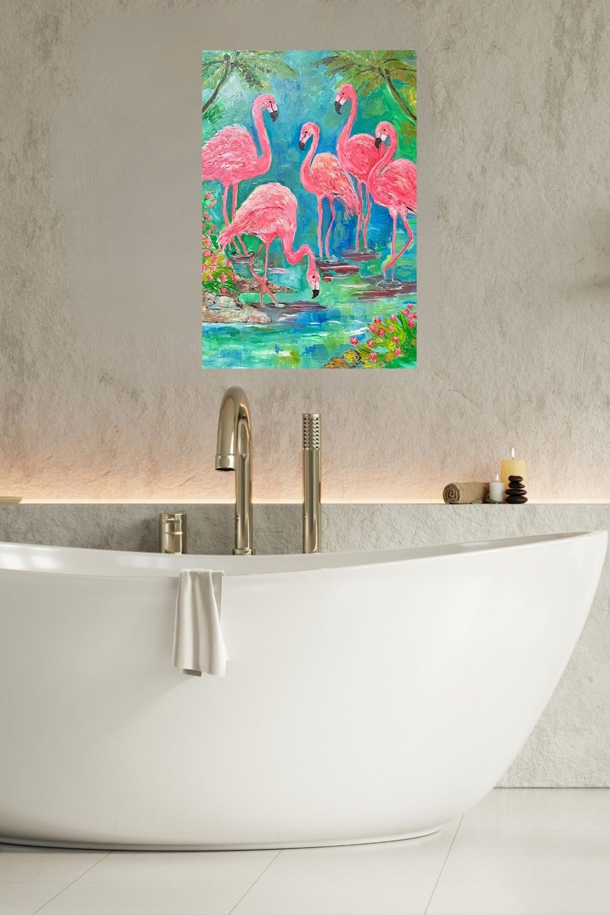 Pink Flamingo Paradise|Tropical Birds| Giclee Paper- Wood- Metal- Canvas