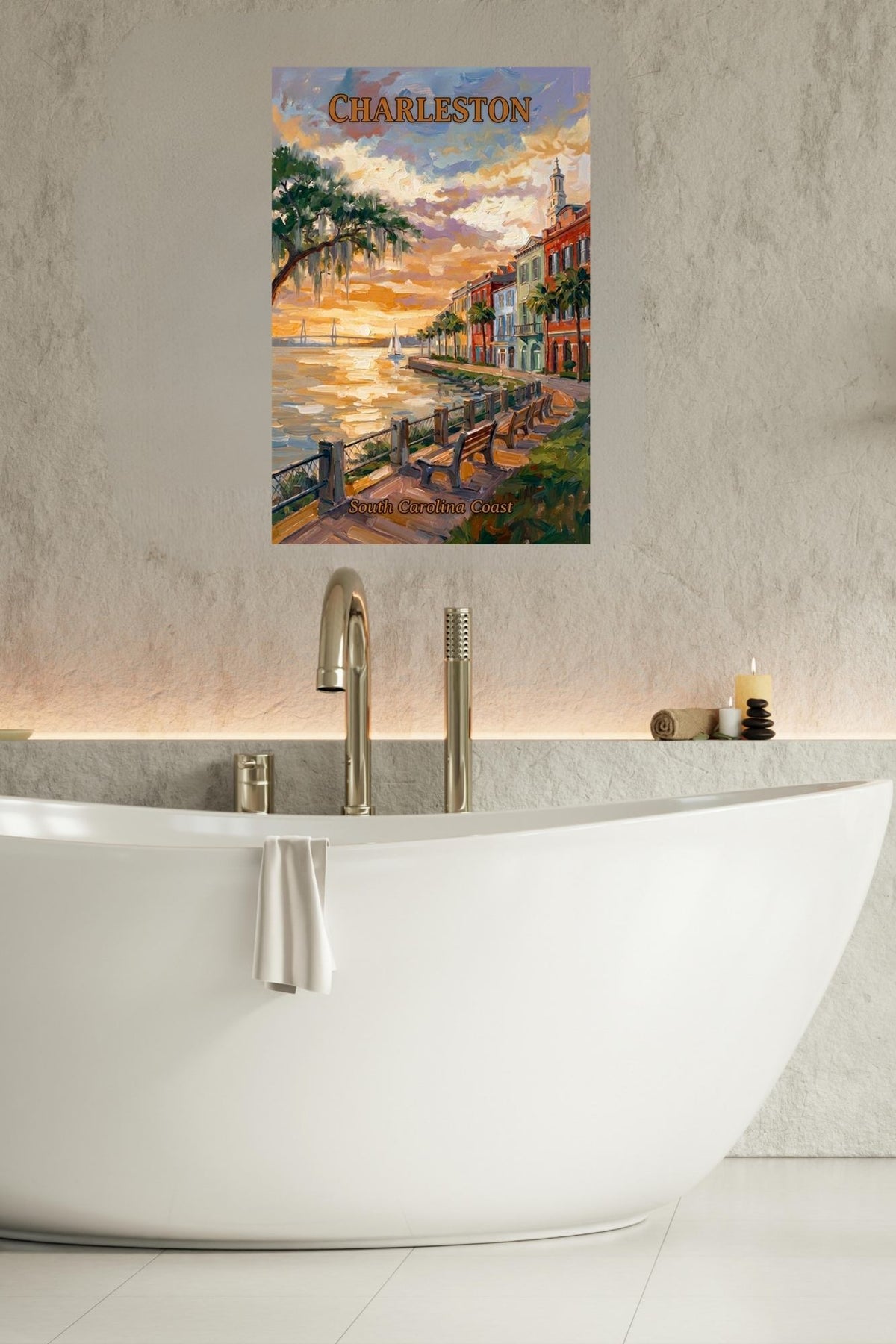 Charleston Sunset And Coastal Charm| US East Coast Art | Travel Poster|Prints Giclee Paper Giclee Canvas Birch Wood And Metal Panels