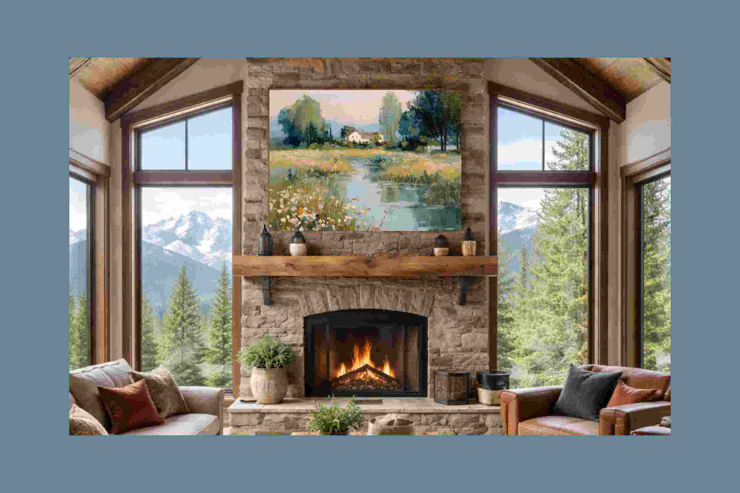 Gentle Waters Cottage – Impressionist Stream and Wildflower Painting, Cottage Garden Wall Art, Giclée on Canvas, Wood, Metal & Fine Art Paper