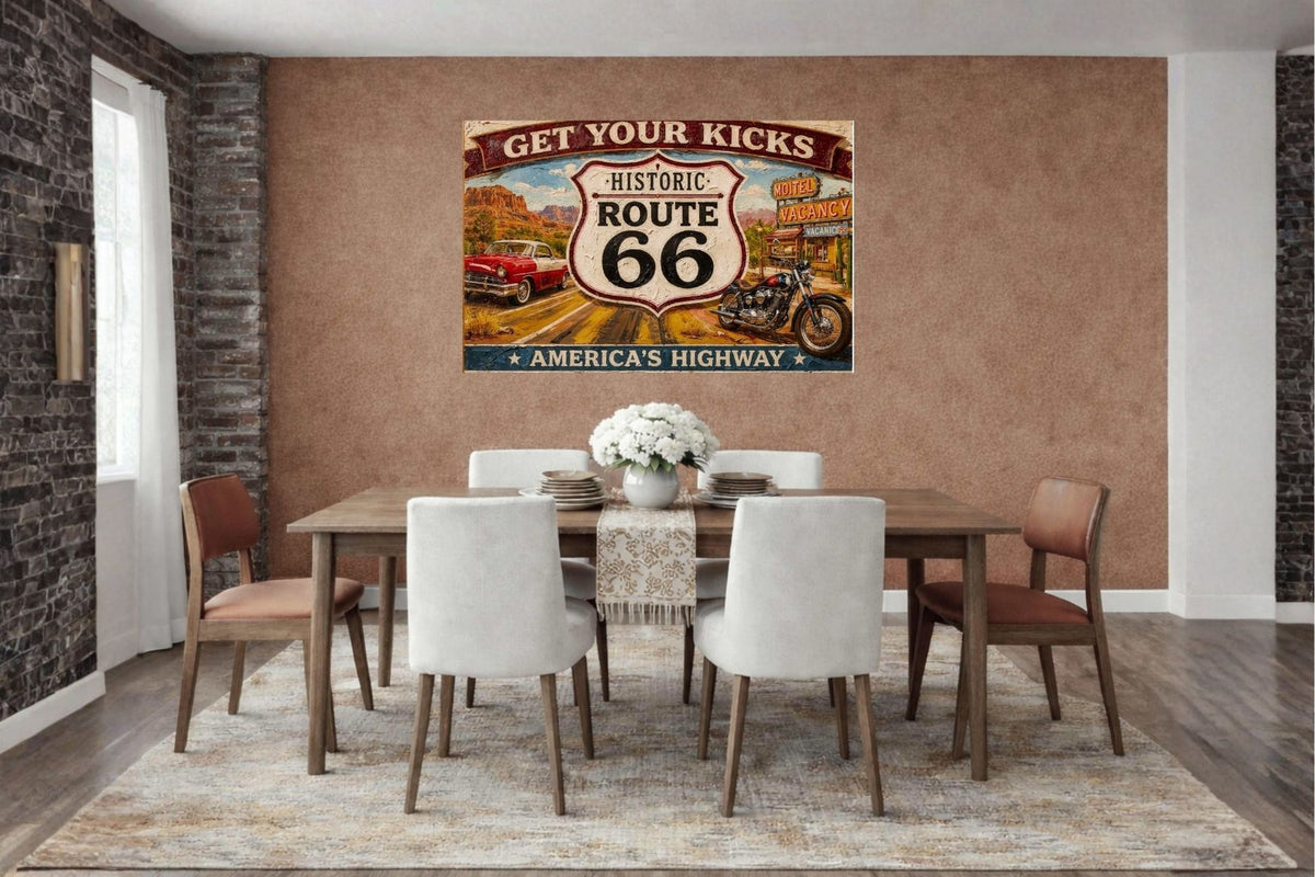 Historical Route 66 Vintage Sign| Prints, Canvas, Wood, or Metal Art