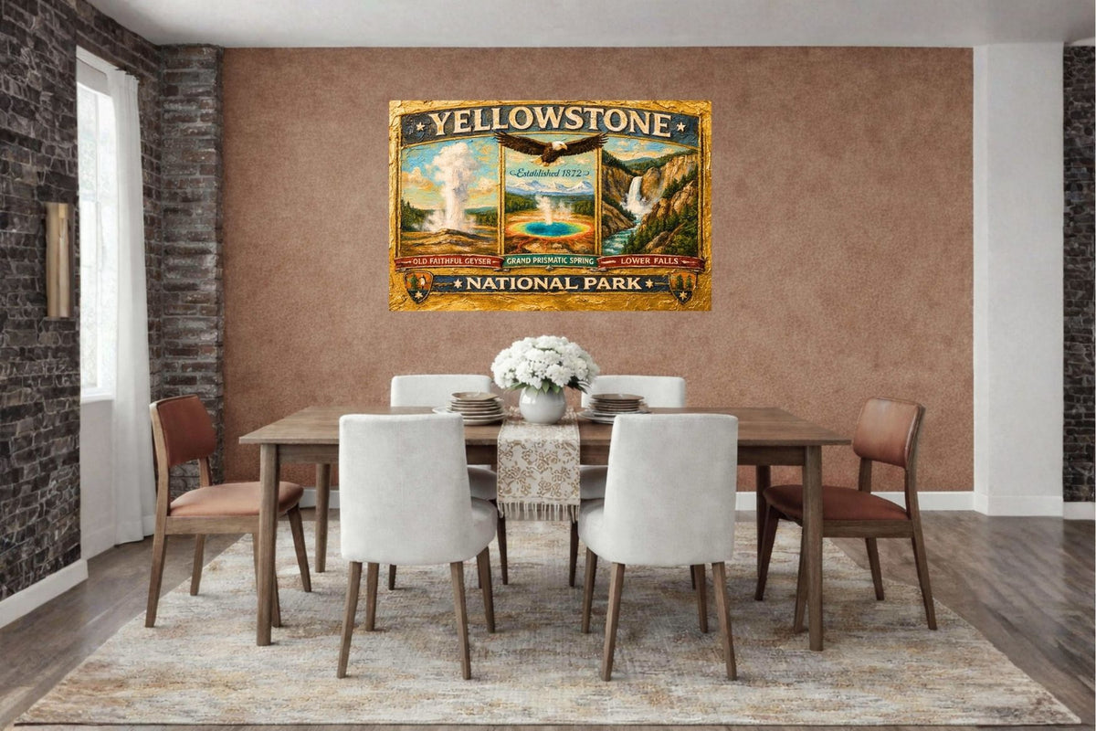 Yellowstone's Iconic Natural Wonders| Vintage Sign Art|  Prints, Canvas, Wood, or Metal Art