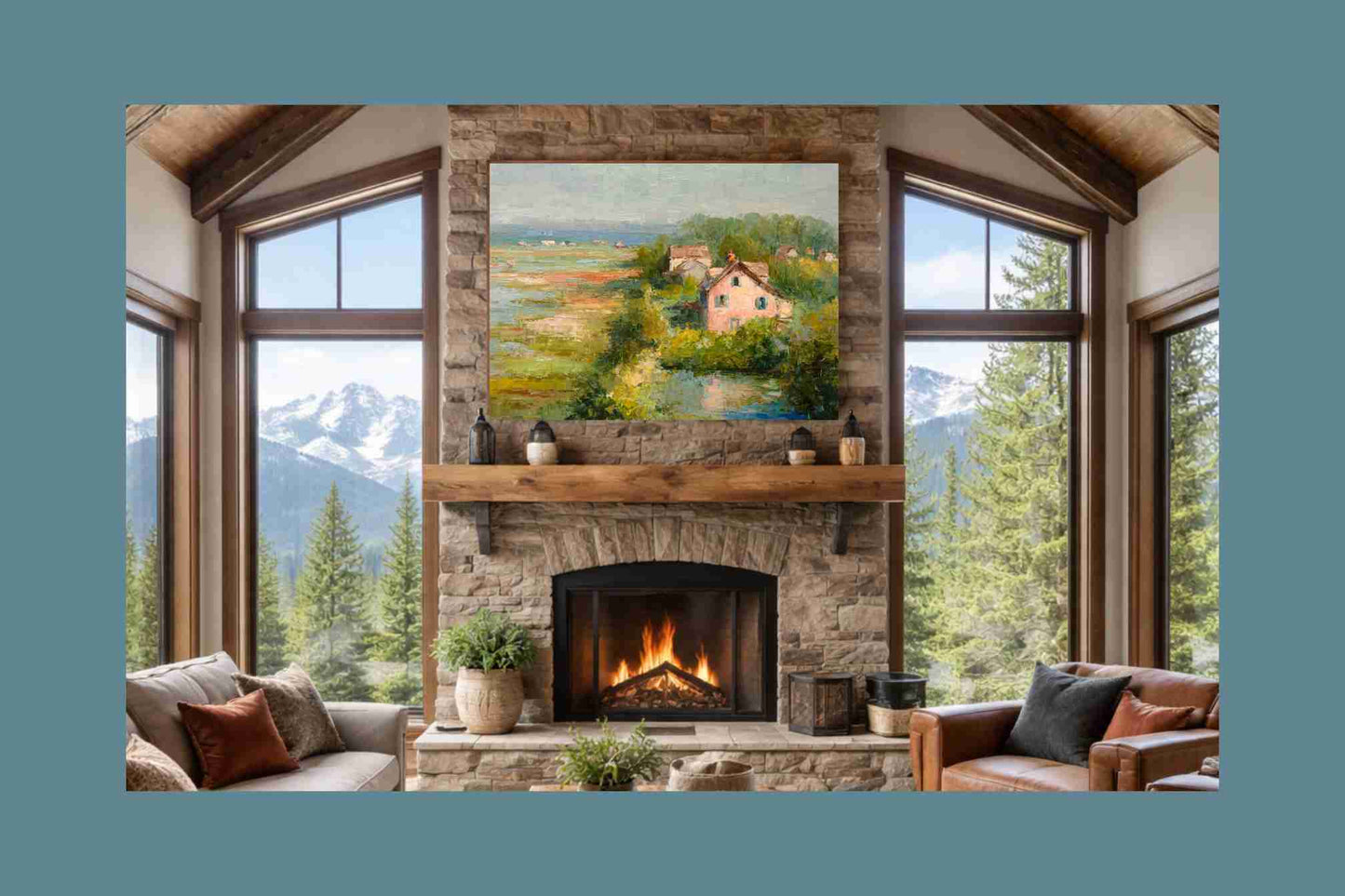 The Pink Cottage – Impressionist Marsh Cottage Painting, Coastal Wall Art, Romantic Cottage Print, Giclée on Canvas, Wood, Metal & Fine Art Paper