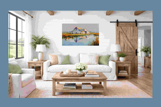 Still Water Farm | Impressionist Print| Barn Reflection Print| Farmhouse Art| Giclée on Canvas, Wood, Metal & Fine Art Paper
