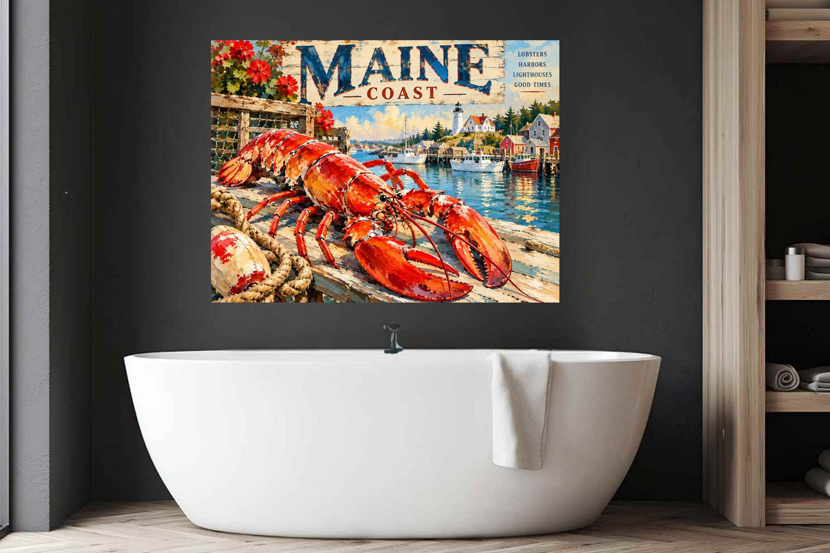 Maine Coast Lobster Vintage Coastal Travel Po