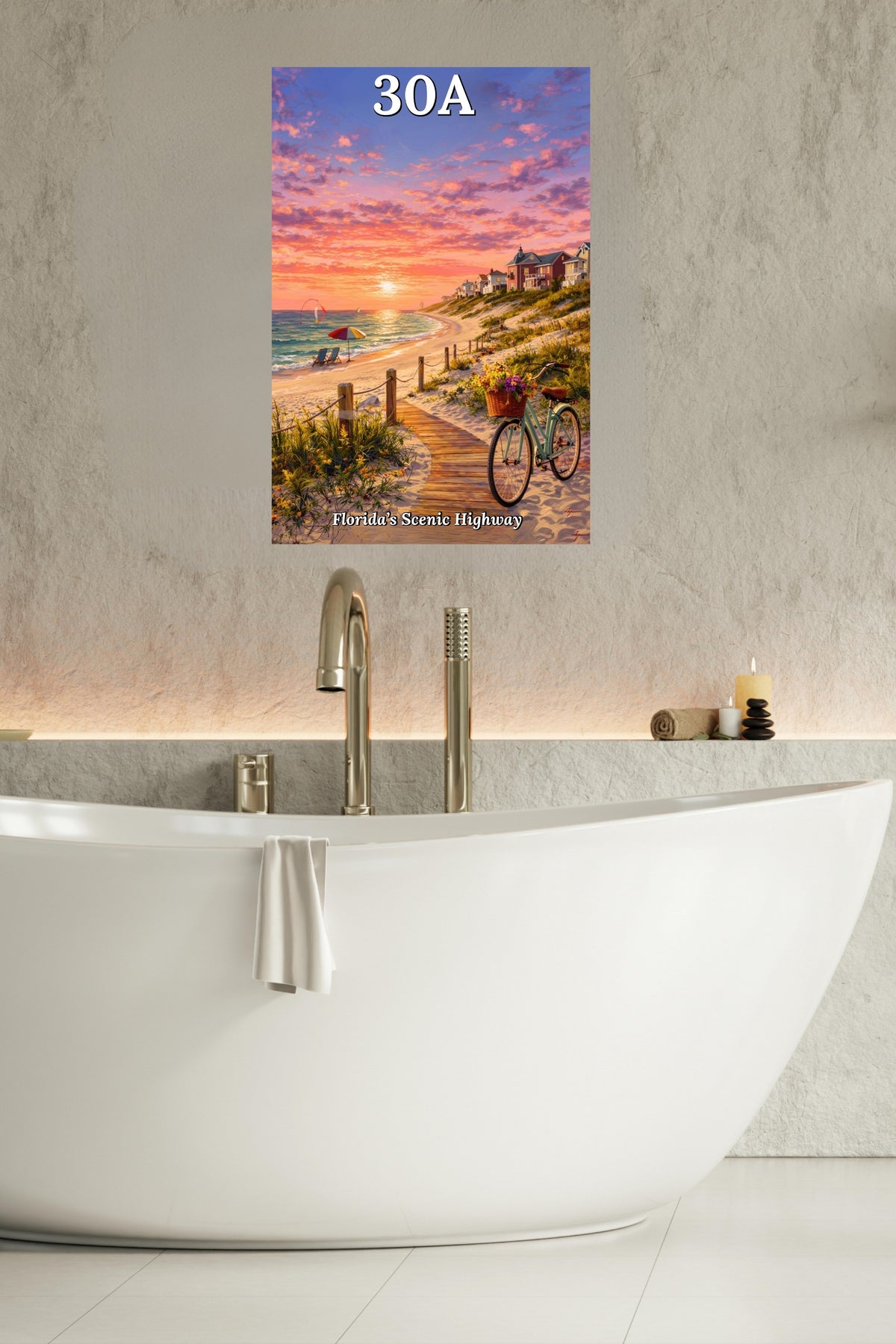 Bicycle Ride Along Florida 30A| Beach and Sunset Art| Travel Poster| Giclee Paper- Wood- Metal- Canvas