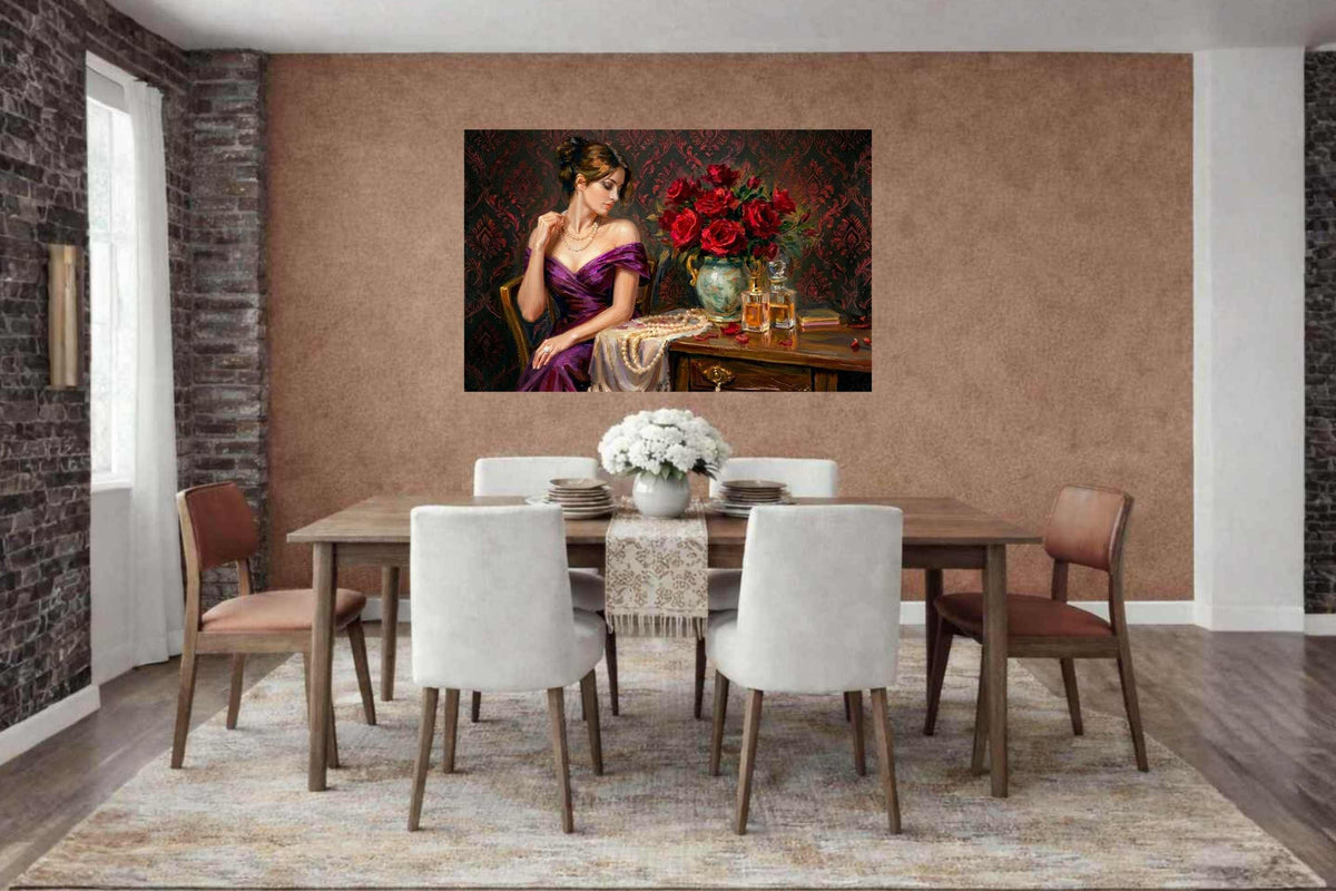 Lady of the Crimson Roses | Elegant Woman Portrait | Vintage Victorian Wall Art | Romantic Floral Giclée Print | Elegant Woman with Roses | Vintage Portrait Wall Art | Romantic Victorian Decor | Giclée Print on Paper, Canvas, Wood & Metal