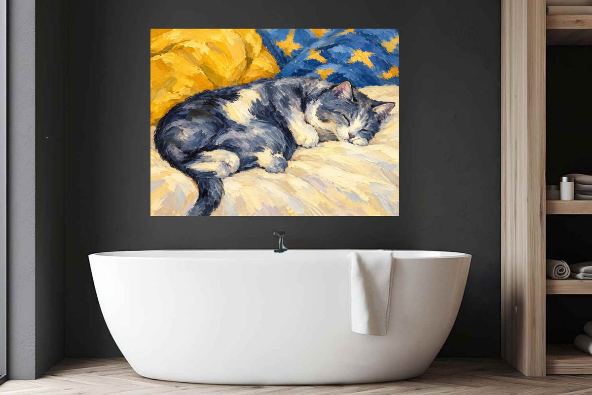Catnapping Sleeping Cat Art | Impressionist Cat Print | Canvas, Giclee Paper, Wood or Metal