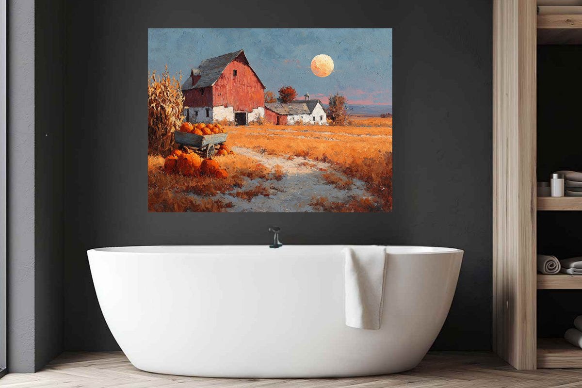 Harvest Moon at the Old Red Barn | Autumn Farmhouse Art | Prints, Canvas, Wood, or Metal