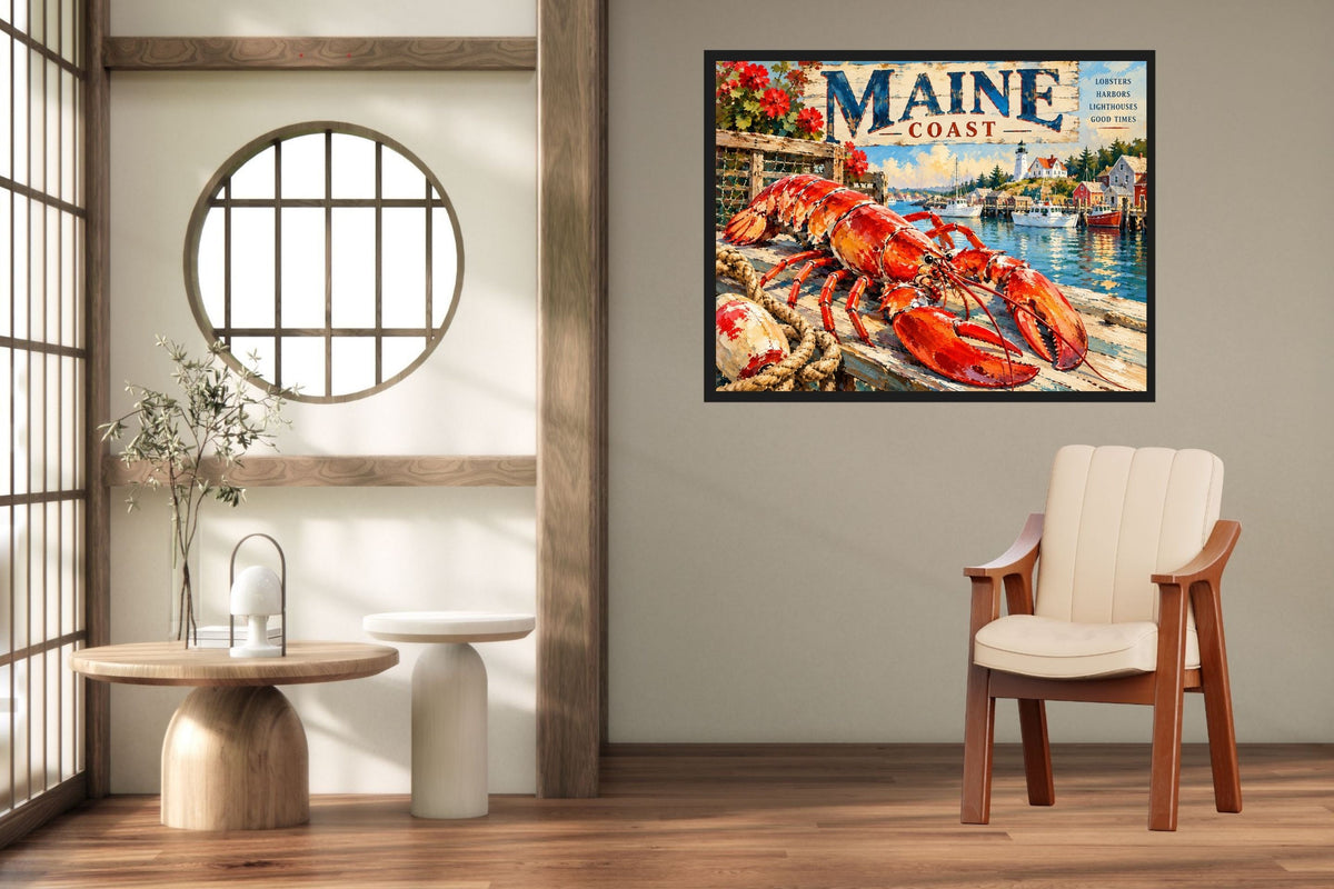 Maine Coast Lobster Vintage Coastal Travel Po