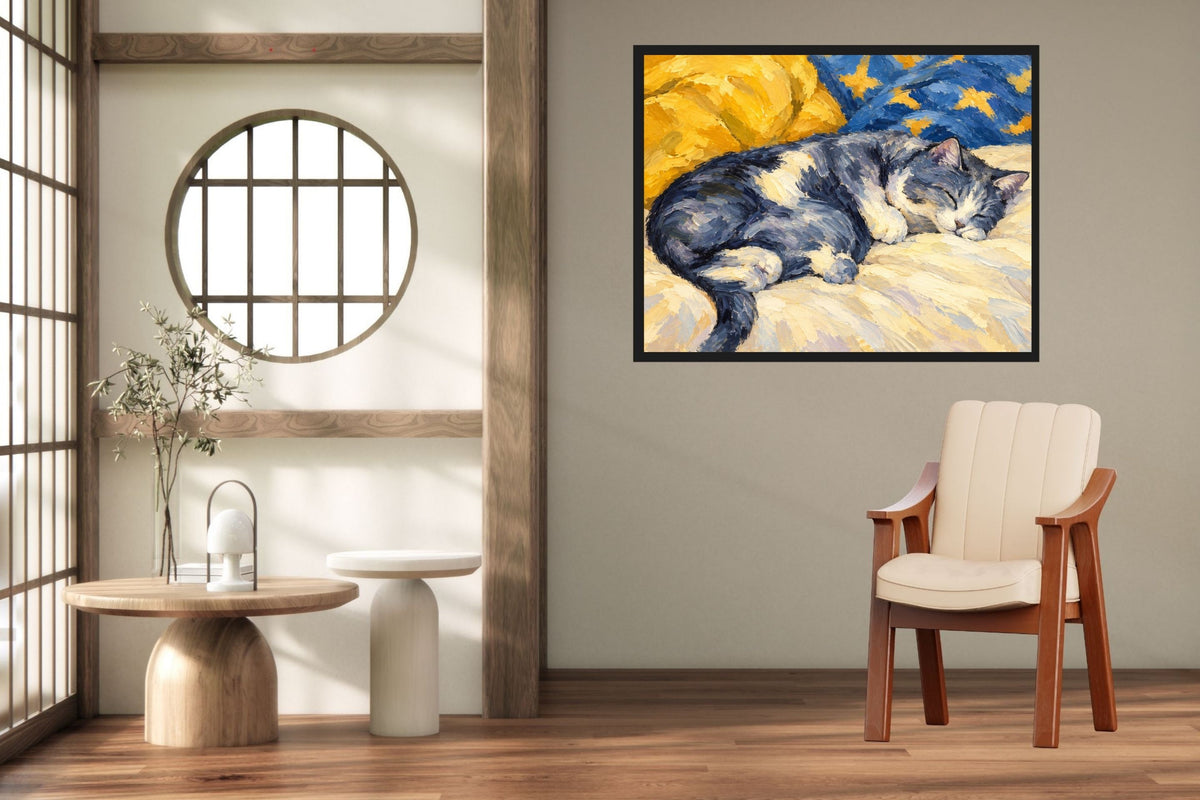 Catnapping Sleeping Cat Art | Impressionist Cat Print | Canvas, Giclee Paper, Wood or Metal