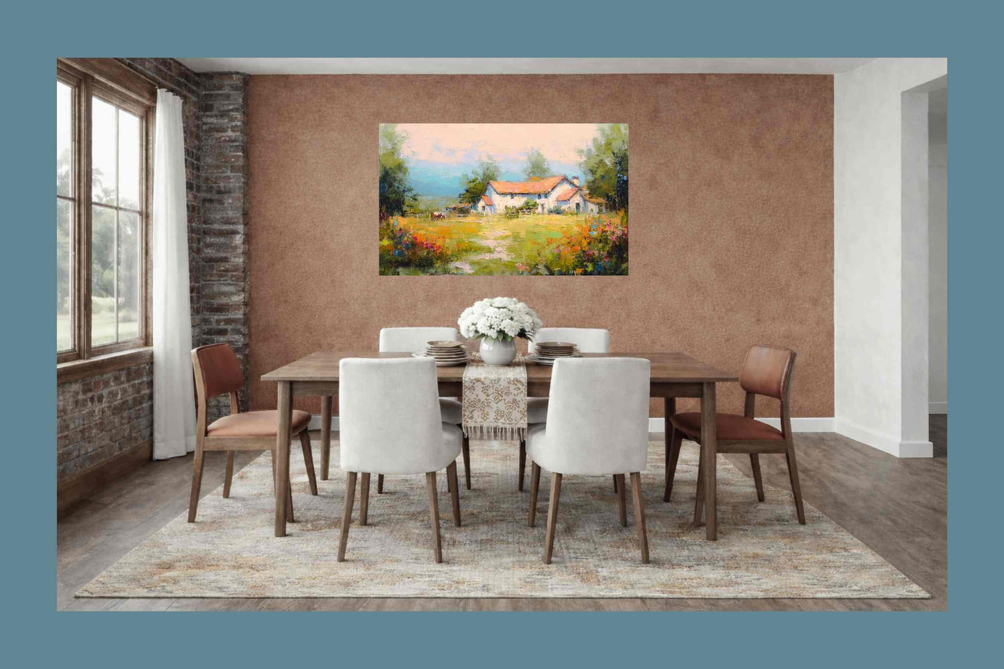 Blue Ridge Wildflower Farm – Impressionist Southern Farmhouse Painting, Wall Art, Giclée on Canvas, Wood, Metal & Fine Art Paper