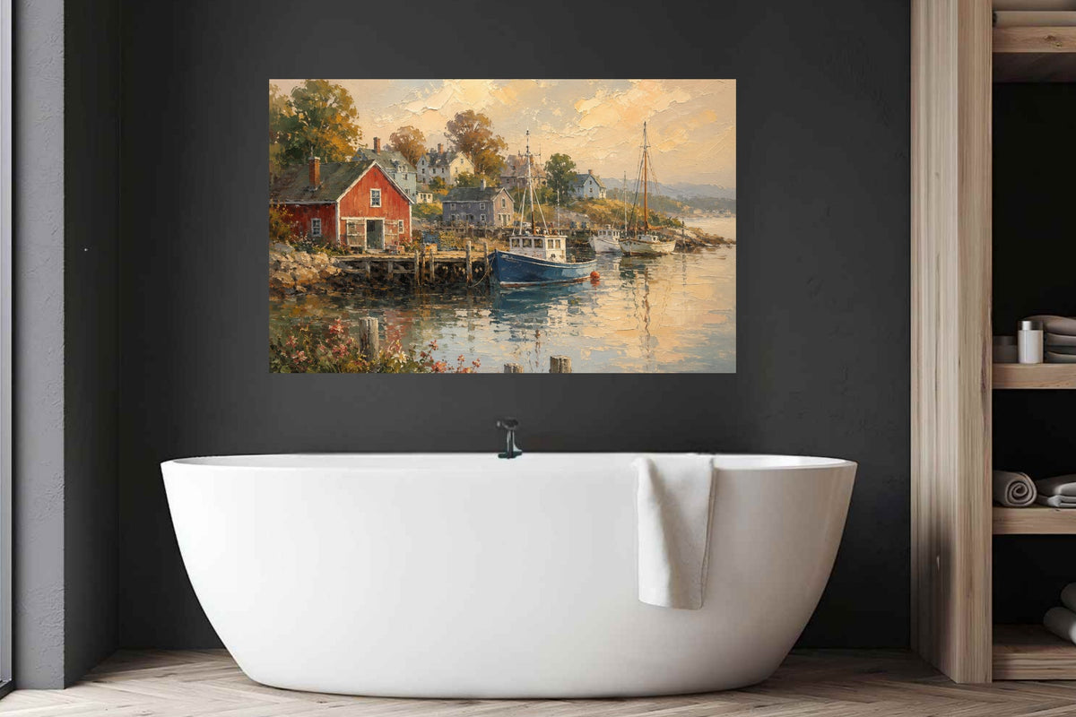 Coastal Harbor at Golden Hour| Coast Ship Art| Giclee Paper- Wood- Metal- Canvas