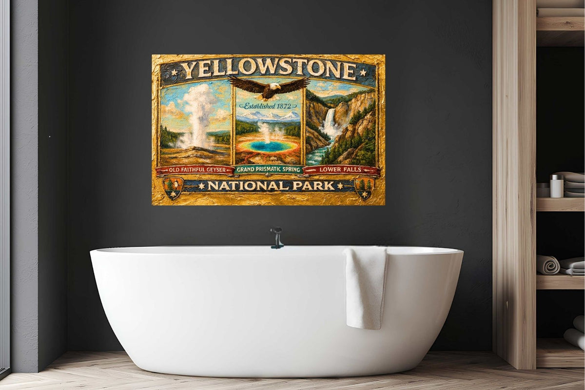 Yellowstone's Iconic Natural Wonders| Vintage Sign Art|  Prints, Canvas, Wood, or Metal Art