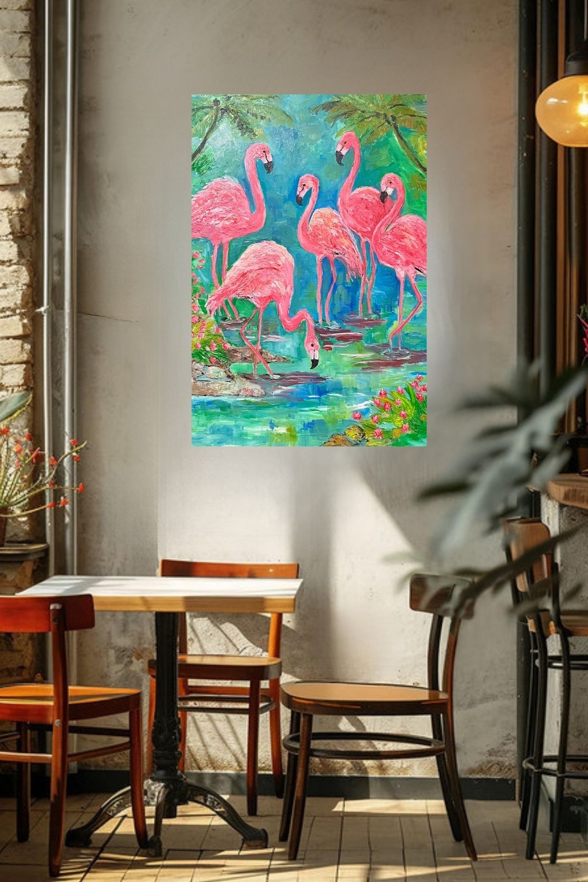 Pink Flamingo Paradise|Tropical Birds| Giclee Paper- Wood- Metal- Canvas