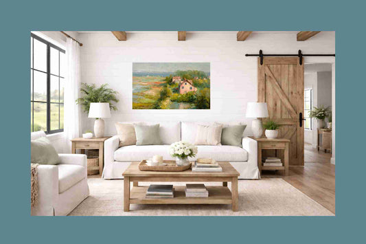 The Pink Cottage | Impressionist Print| Marsh Cottage Art| Coastal Wall Art| Giclée on Canvas, Wood, Metal & Fine Art Paper