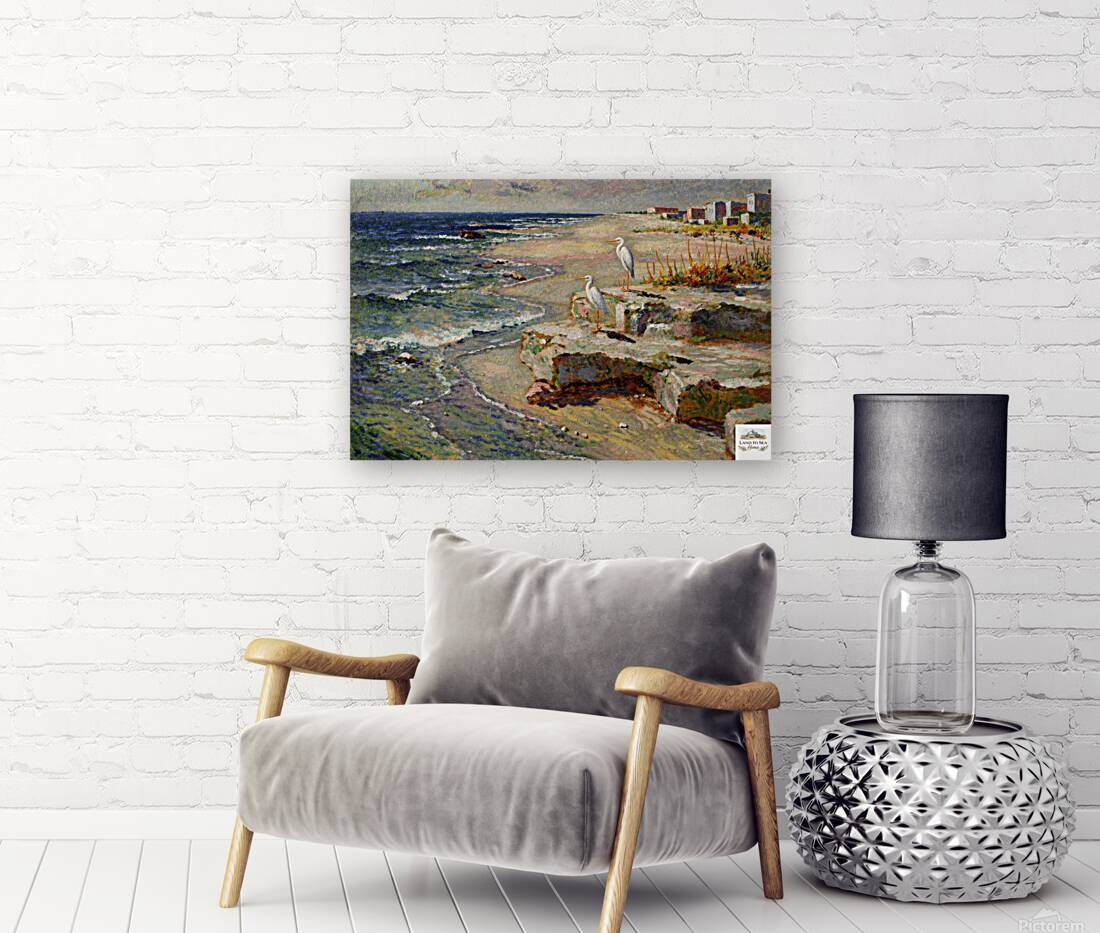 Coastal Herons – Impressionist Beach Painting, Shorebirds at the Surf, Coastal Wall Art, Giclée on Canvas, Wood, Metal & Fine Art Paper