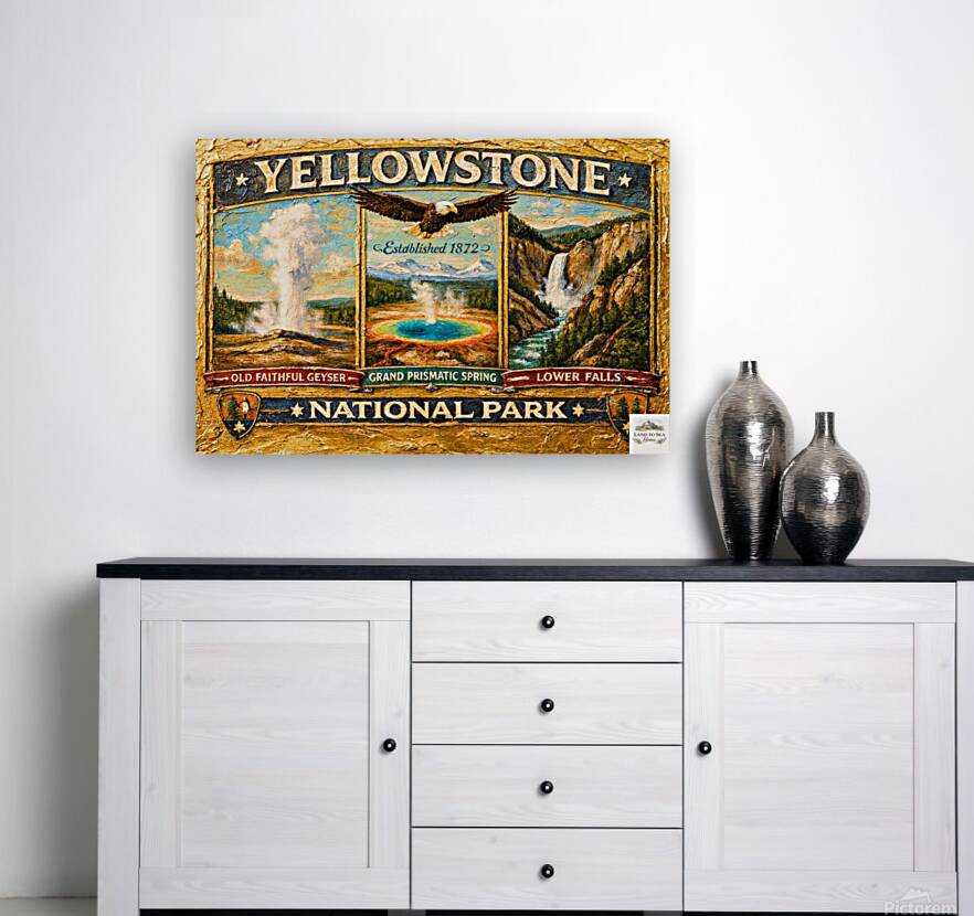 Yellowstone's Iconic Natural Wonders| Vintage Sign Art|  Prints, Canvas, Wood, or Metal Art
