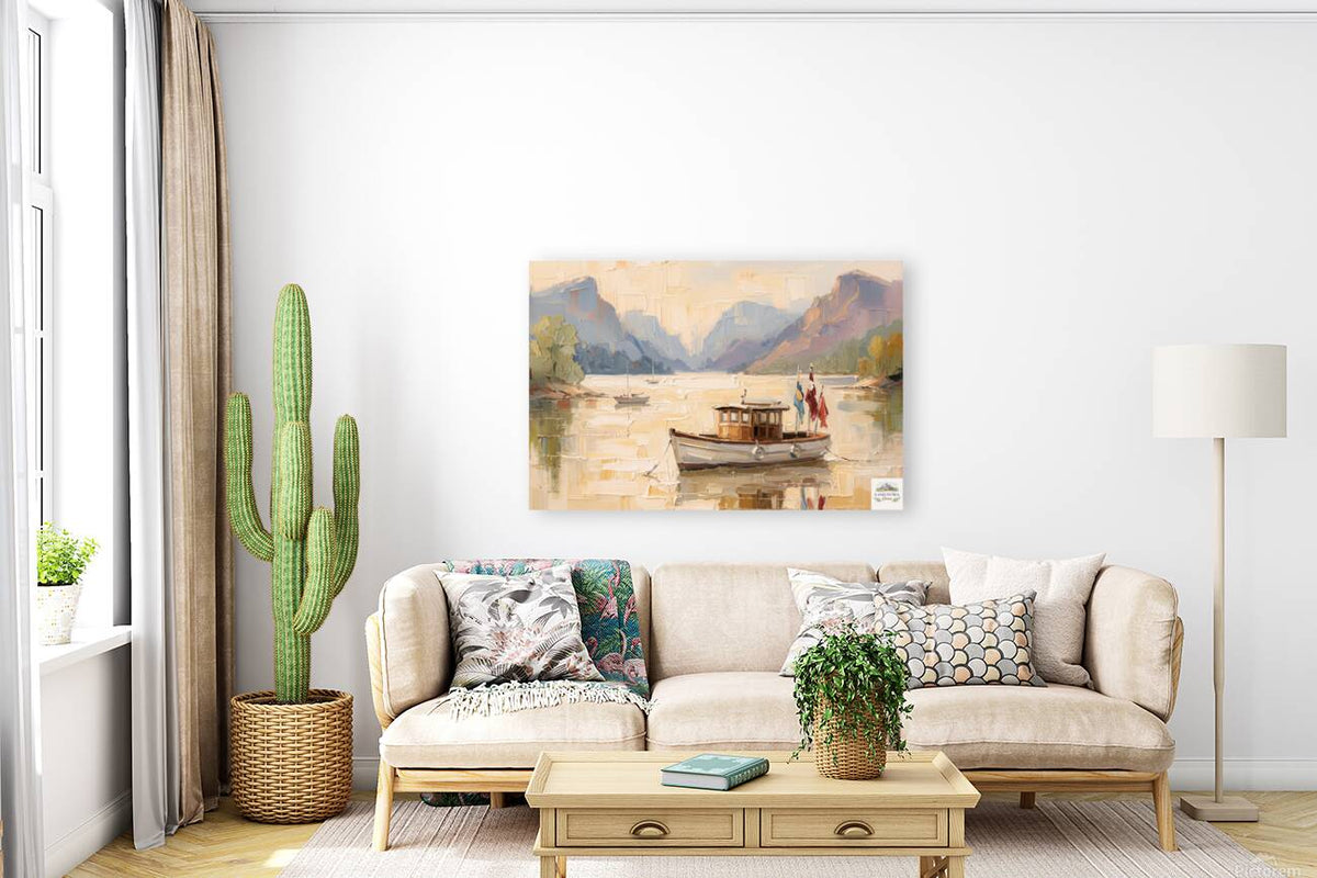 Silent Morning | Mountain Lake Boat Art Print | Impressionist Landscape | Coastal Cabin Decor | Giclée on Paper, Canvas, Wood & Metal