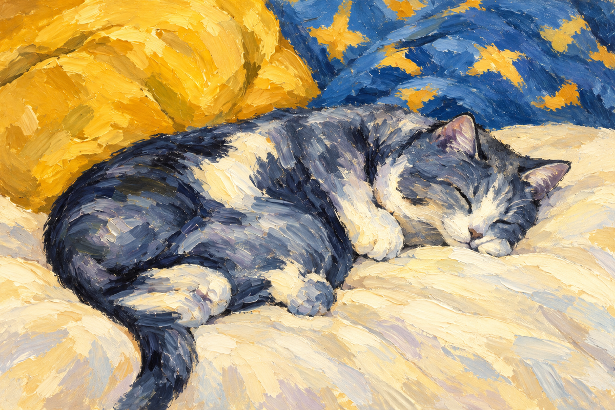 Catnapping Sleeping Cat Art | Impressionist Cat Print | Canvas, Giclee Paper, Wood or Metal