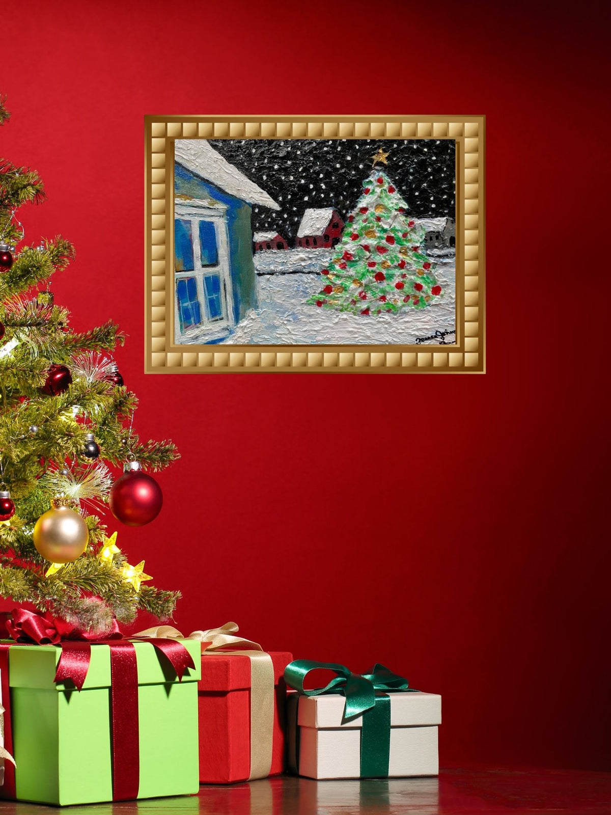 Country Christmas Morning| Merry Christmas| Vintage Style Art| Giclee Paper- Wood- Metal- Canvas