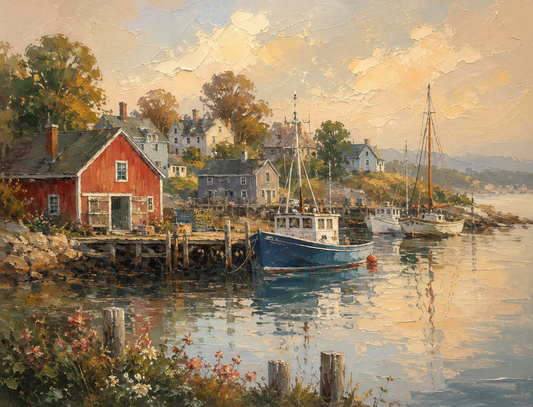 Coastal Harbor at Golden Hour | New England Print| Harbor Wall Print | Fishing Boat Coastal Decor | Canvas Wood Metal Giclee Print