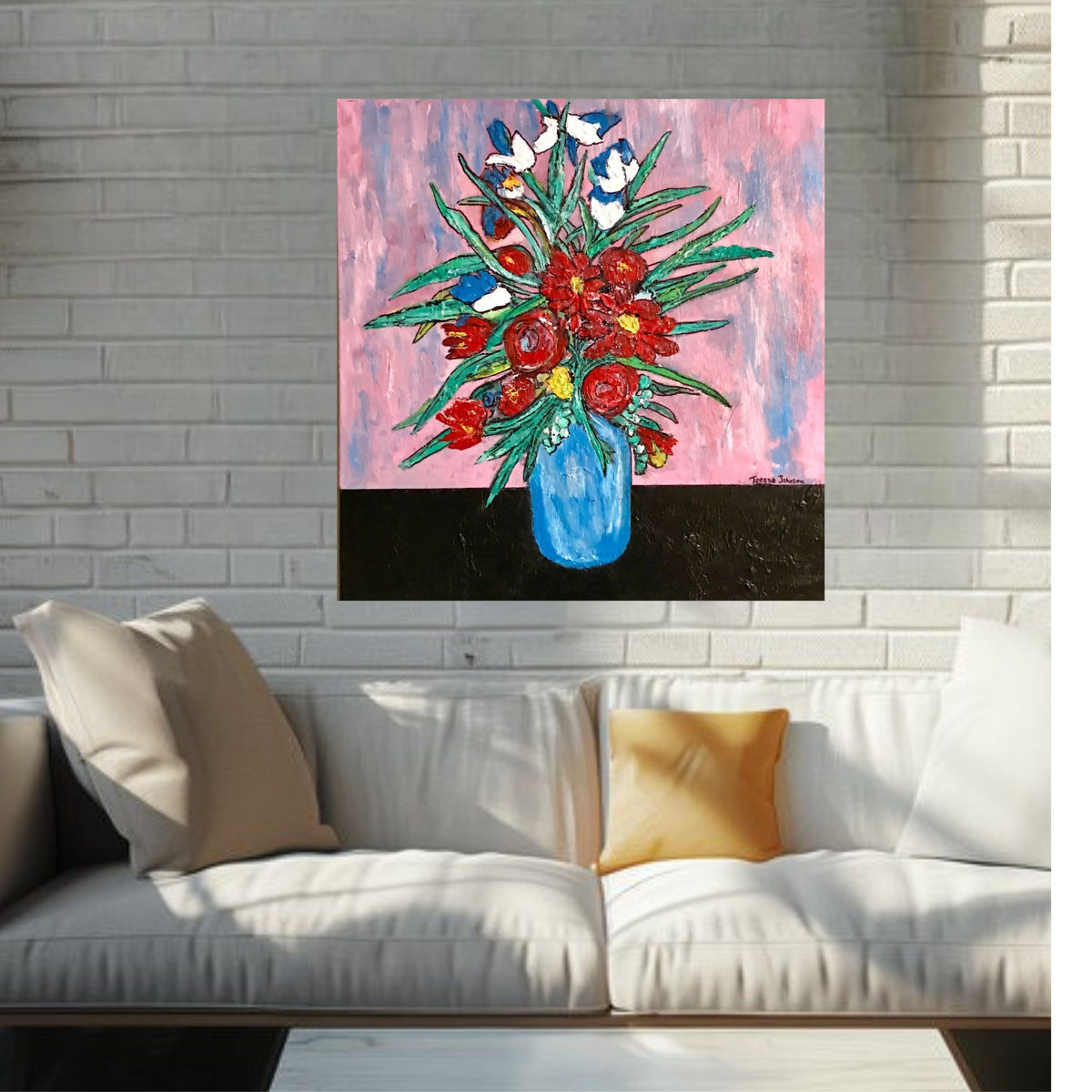 Gift of Flowers/ Original Acrylic Painting by Teresa Johnson/ 22" x 22" x 1" – Textured &amp; Expressive&nbsp;makes a lively, heartfelt addition to any space.
