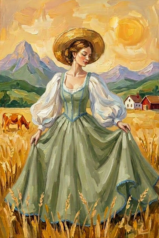 Dancing In the Garden| Vintage Style Print| Farm Village Art| Giclee Paper- Wood- Metal- Canvas