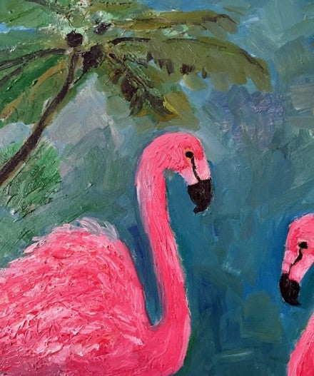 Pink Flamingo Paradise  40 x 60 inches | Original Oil Painting on Gallery-Wrapped Canvas