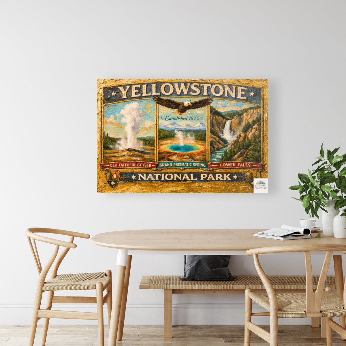 Yellowstone's Iconic Natural Wonders| Vintage Sign Art|  Prints, Canvas, Wood, or Metal Art