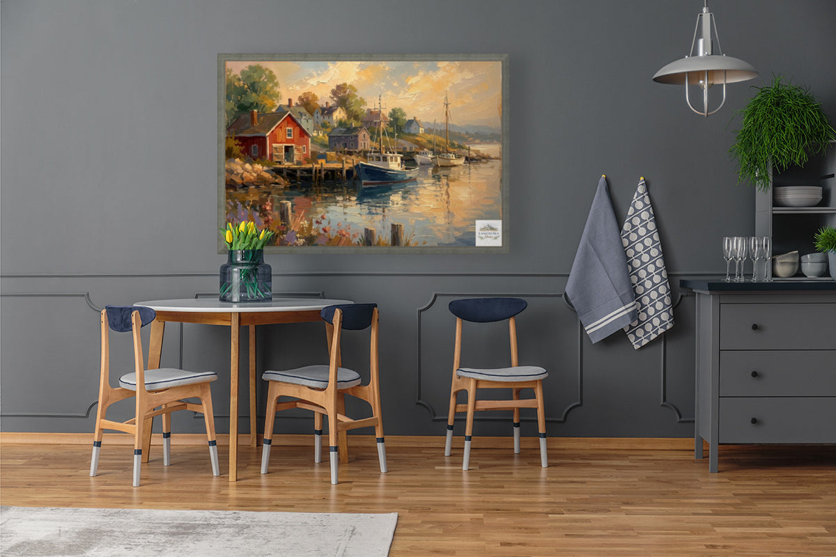 Coastal Harbor at Golden Hour| Coast Ship Art| Giclee Paper- Wood- Metal- Canvas
