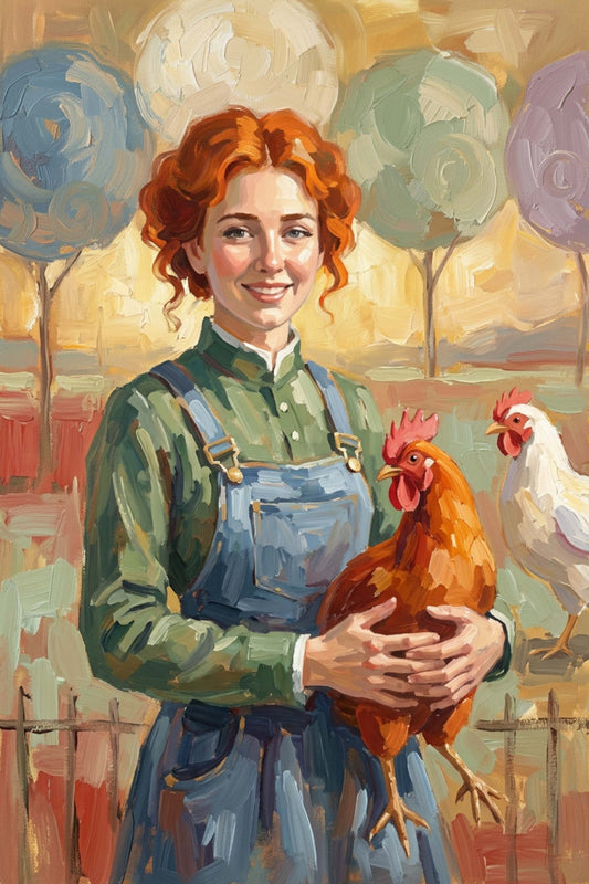 Modern Farm Woman| Farm-Chicken Art| Giclee Paper- Wood- Metal- Canvas