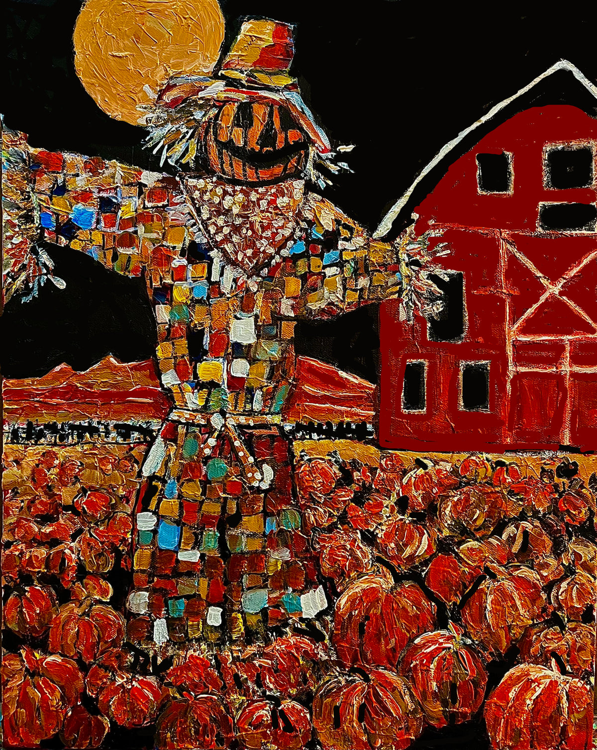 Spooky Pumpkin Patch | Halloween Farm Impressionist Wall Art | Original Acrylic Painting| Spooky Pumpkin Patch (16 x 20 x .5-inch)