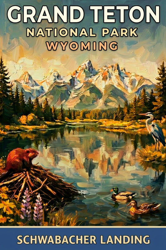 Schwabacher Landing| Grand Teton Mountain| Impressionist Print| Giclee Paper- Wood- Metal- Canvas
