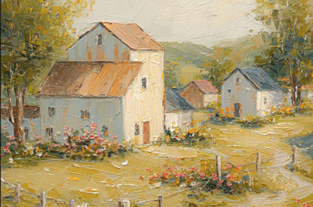 Tuscan Village Farmhouse – Impressionist Italian Country Painting, European Farmhouse Wall Art, Giclée on Canvas, Wood, Metal & Fine Art Paper