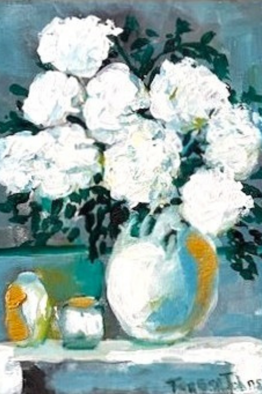 White Hydrangeas Floral Arrangement | Original Floral Art | Giclée Paper • Wood • Metal • Canvas