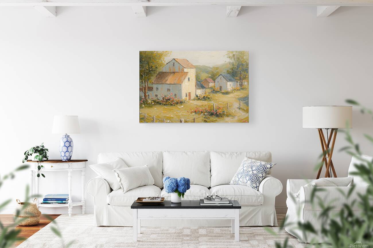 Tuscan Village Farmhouse – Impressionist Italian Country Painting, European Farmhouse Wall Art, Giclée on Canvas, Wood, Metal & Fine Art Paper