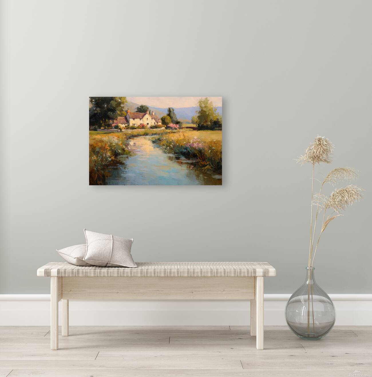 Cotswolds Sheep Farm – Impressionist English Countryside Painting, Sheep & Wildflowers Wall Art, Giclée on Canvas, Wood, Metal & Fine Art Paper