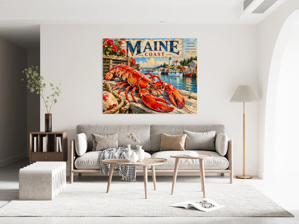 Maine Coast Lobster Vintage Coastal Travel Po