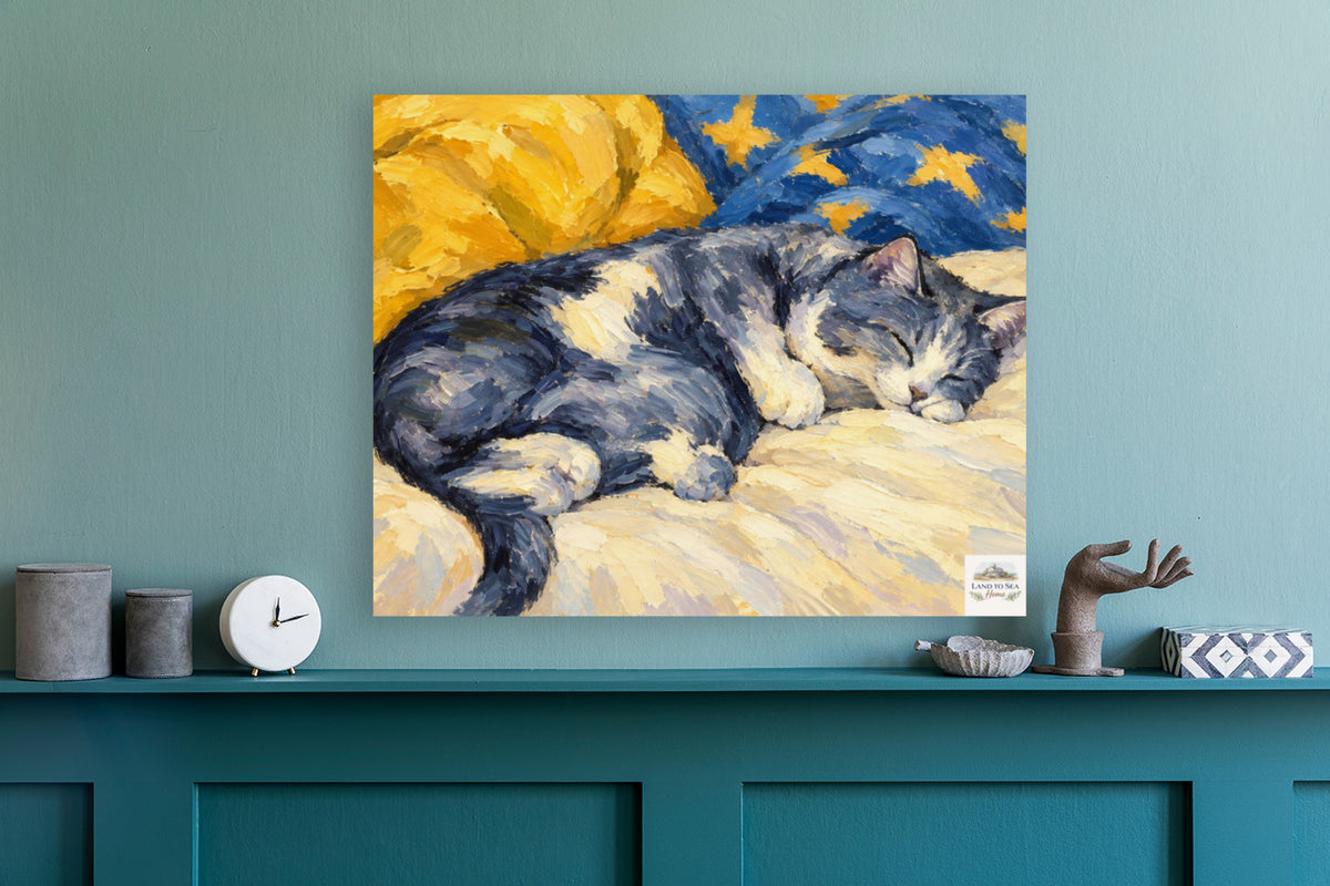 Catnapping Sleeping Cat Art | Impressionist Cat Print | Canvas, Giclee Paper, Wood or Metal