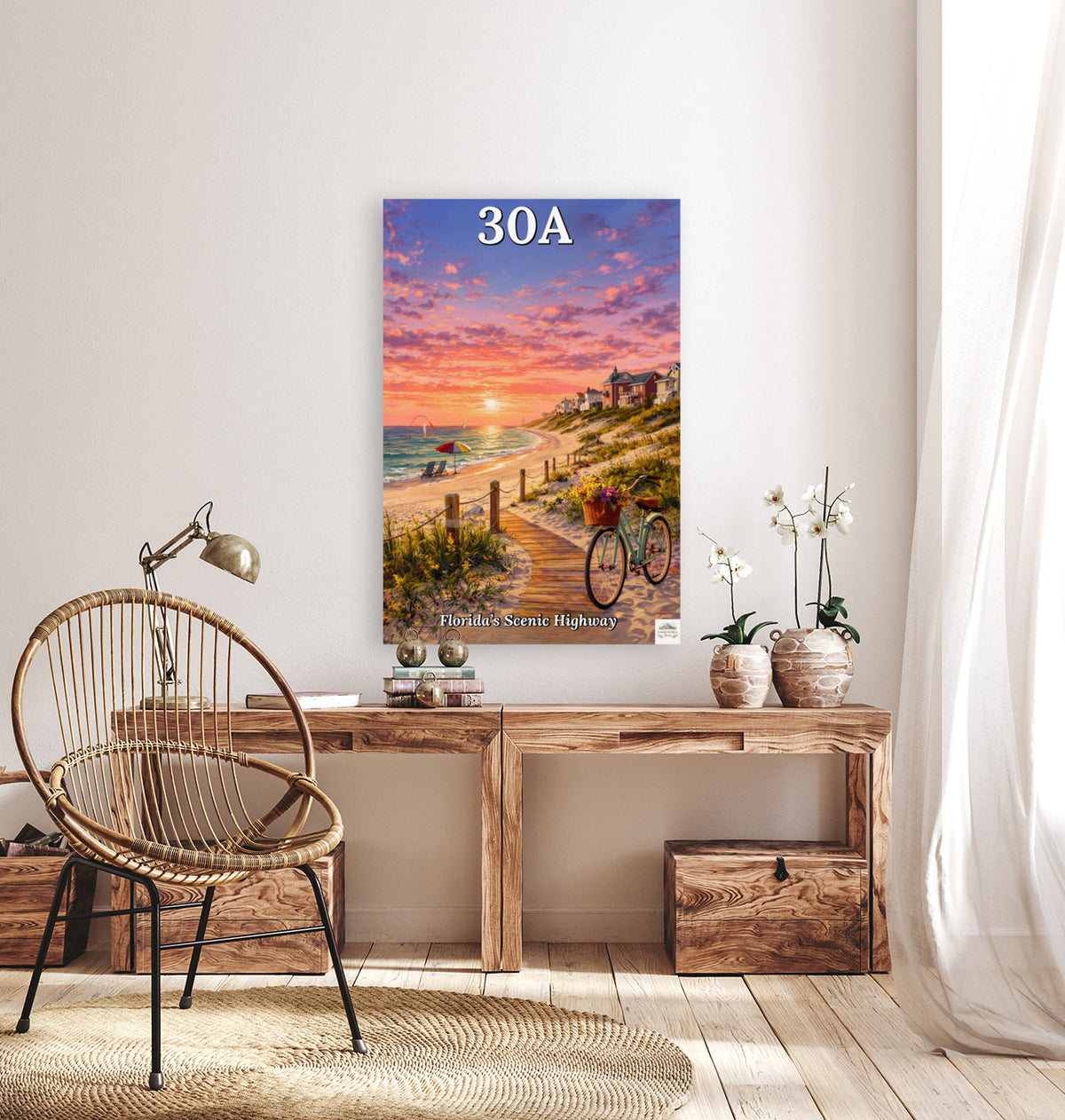 Bicycle Ride Along Florida 30A| Beach and Sunset Art| Travel Poster| Giclee Paper- Wood- Metal- Canvas