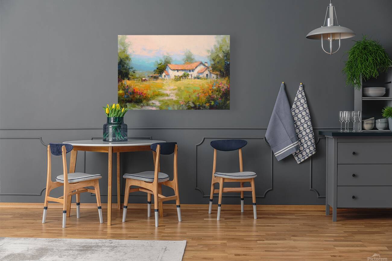 Blue Ridge Wildflower Farm – Impressionist Southern Farmhouse Painting, Wall Art, Giclée on Canvas, Wood, Metal & Fine Art Paper